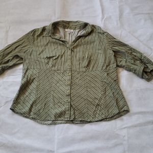 Empire waist green blue pinstripe button down top